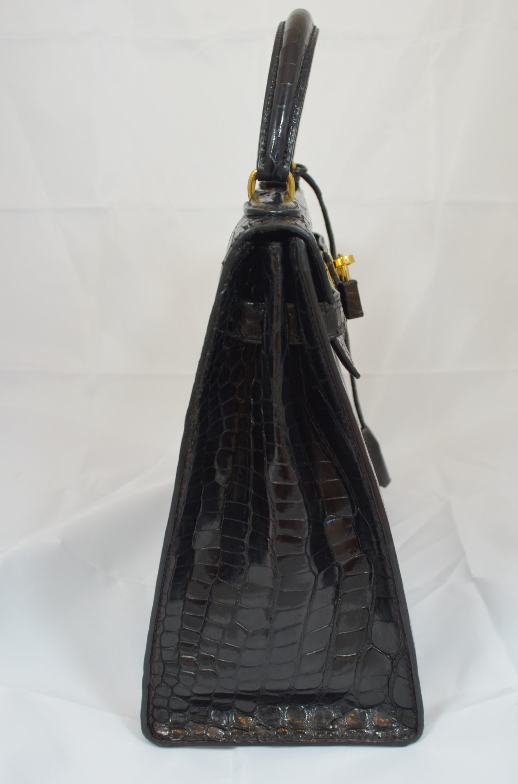 Hermès Vintage 1959 Black Crocodile Kelly Bag 32cm In Good Condition In Carmel, CA