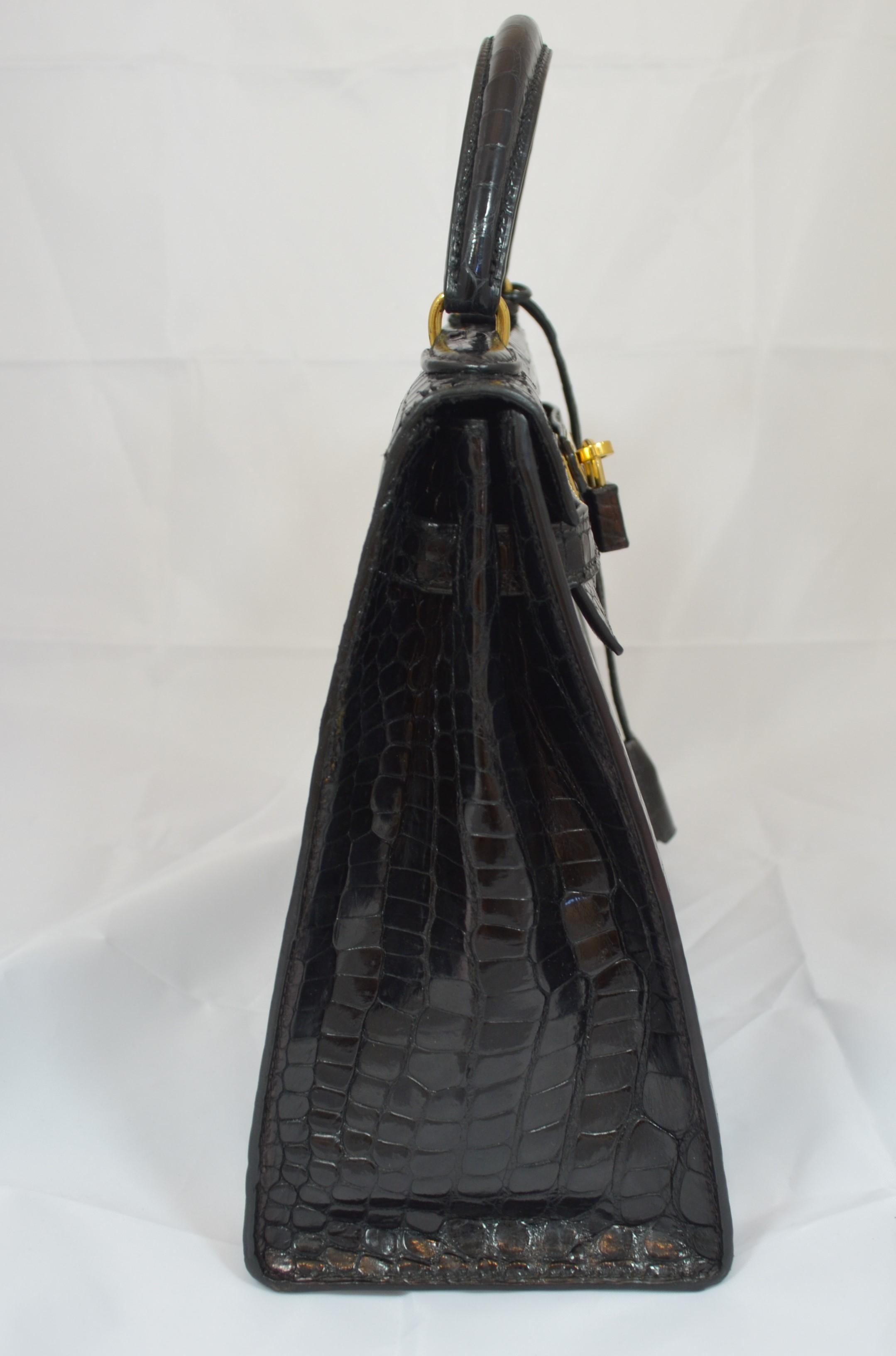 Hermès Vintage 1959 Sac Kelly en crocodile noir 32cm 1
