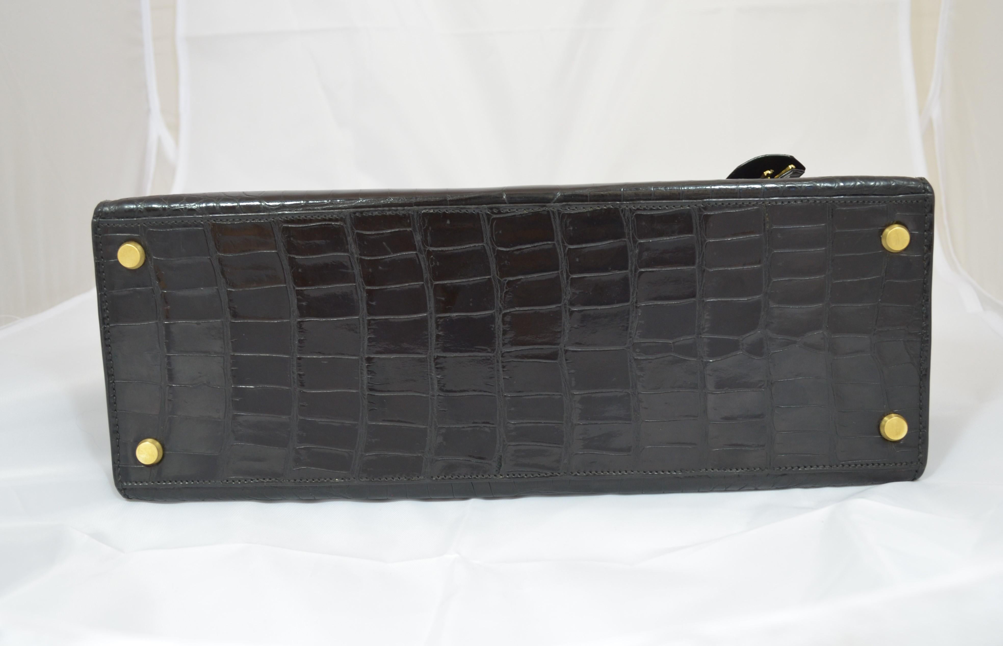 Women's or Men's Hermès Vintage 1959 Black Crocodile Kelly Bag 32cm