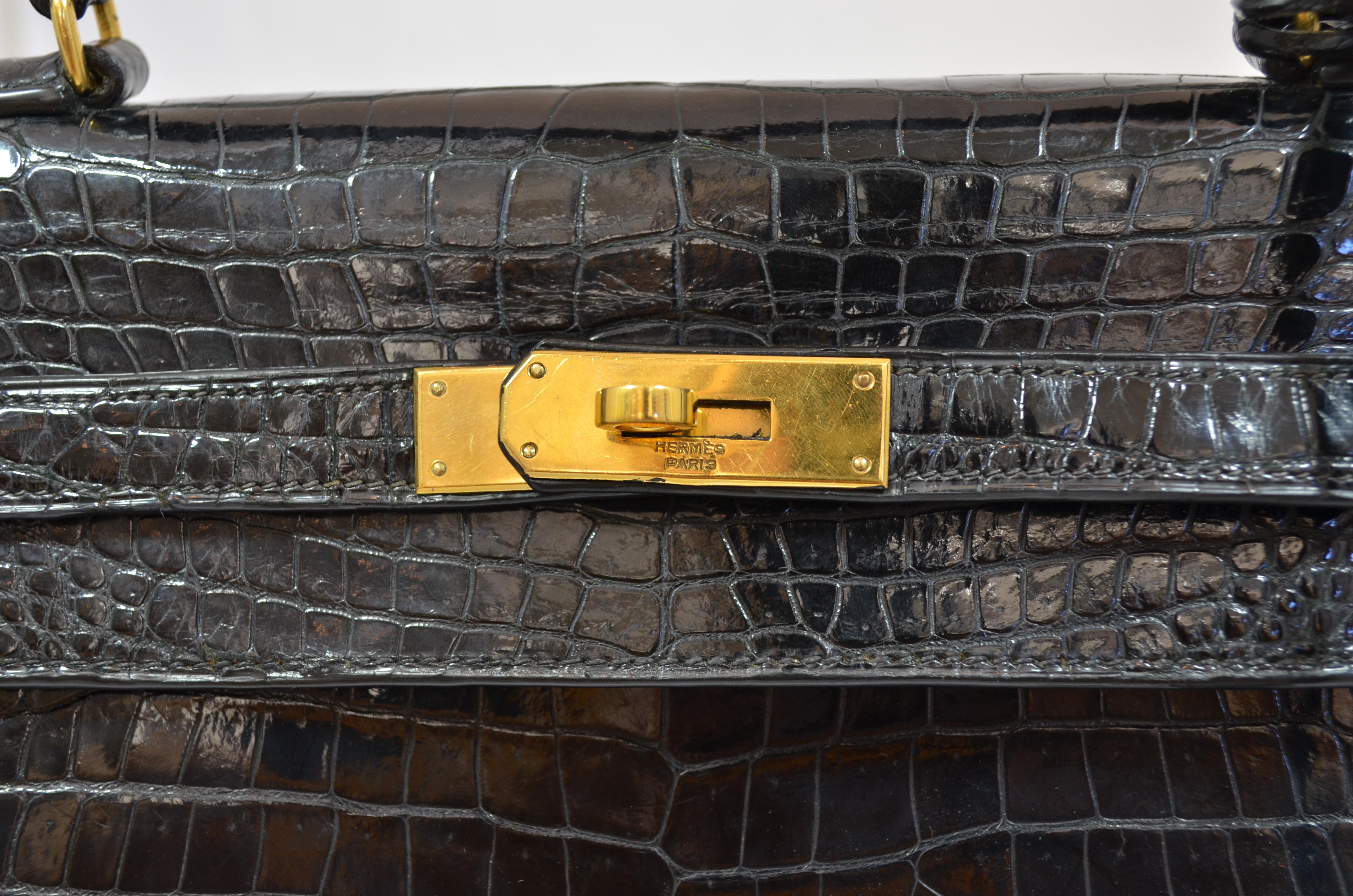 Hermès Vintage 1959 Sac Kelly en crocodile noir 32cm 4
