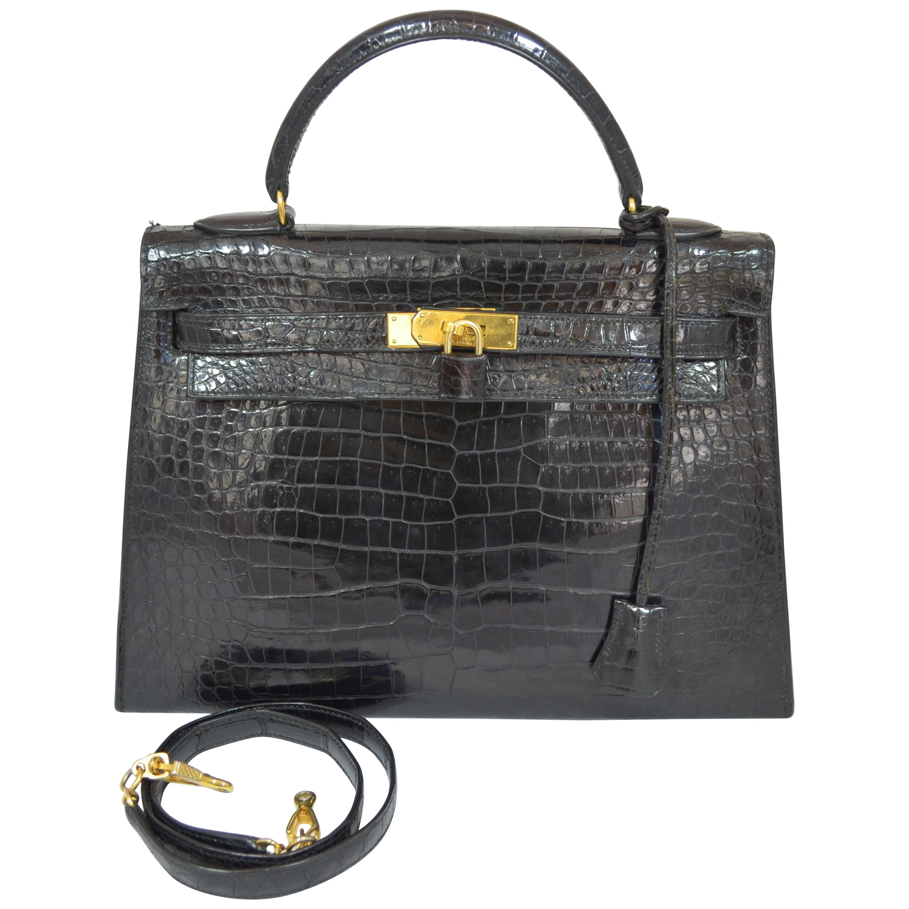 Hermès Black Crocodile Vintage Kelly Bag