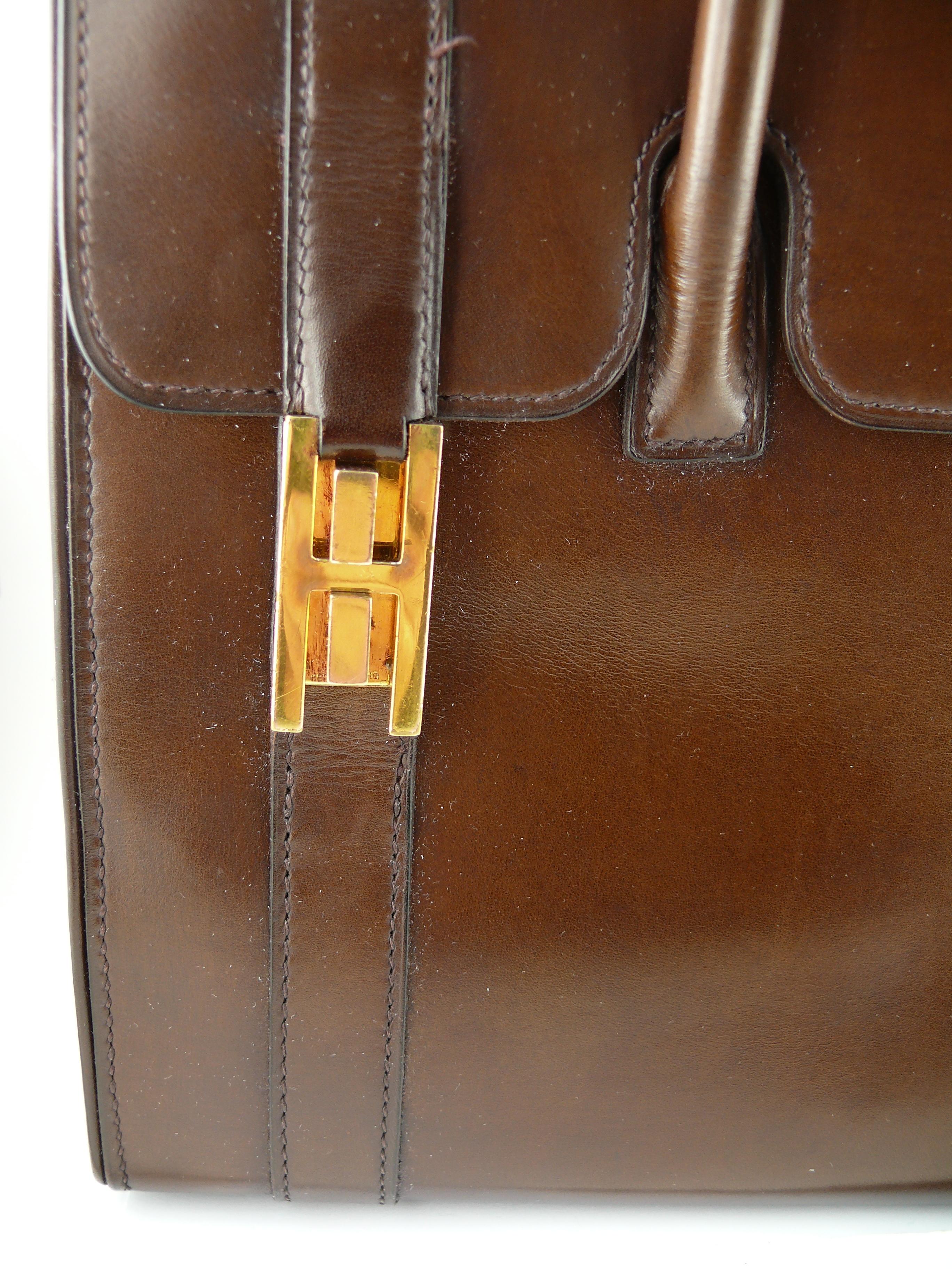 Hermes Vintage 1962 Brown Box Leather 27cm Drag Bag 2