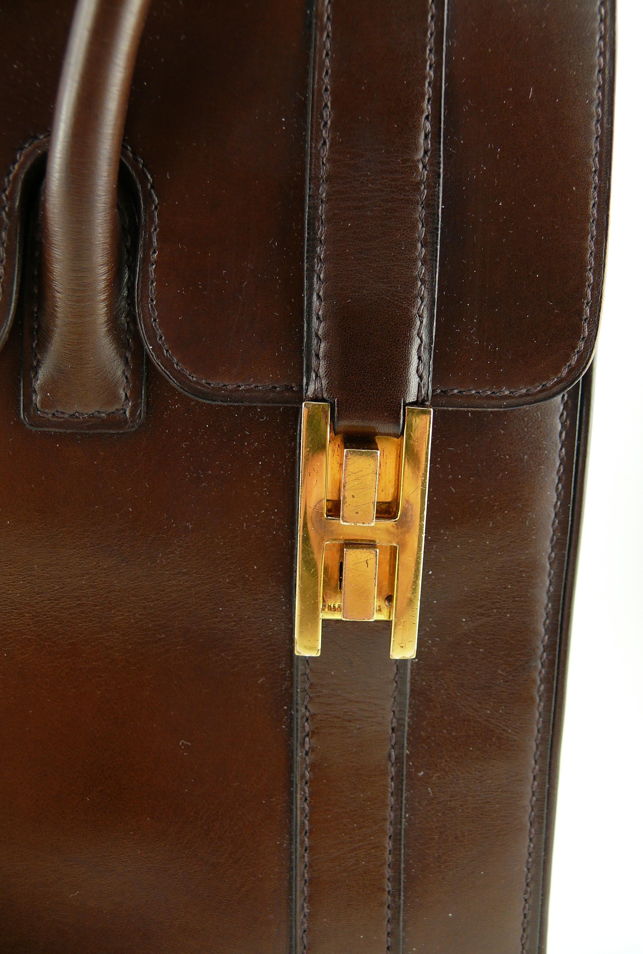 Hermes Vintage 1962 Brown Box Leather 27cm Drag Bag 3
