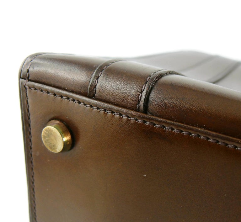 Hermes Vintage 1962 Brown Box Leather 27cm Drag Bag For Sale 12