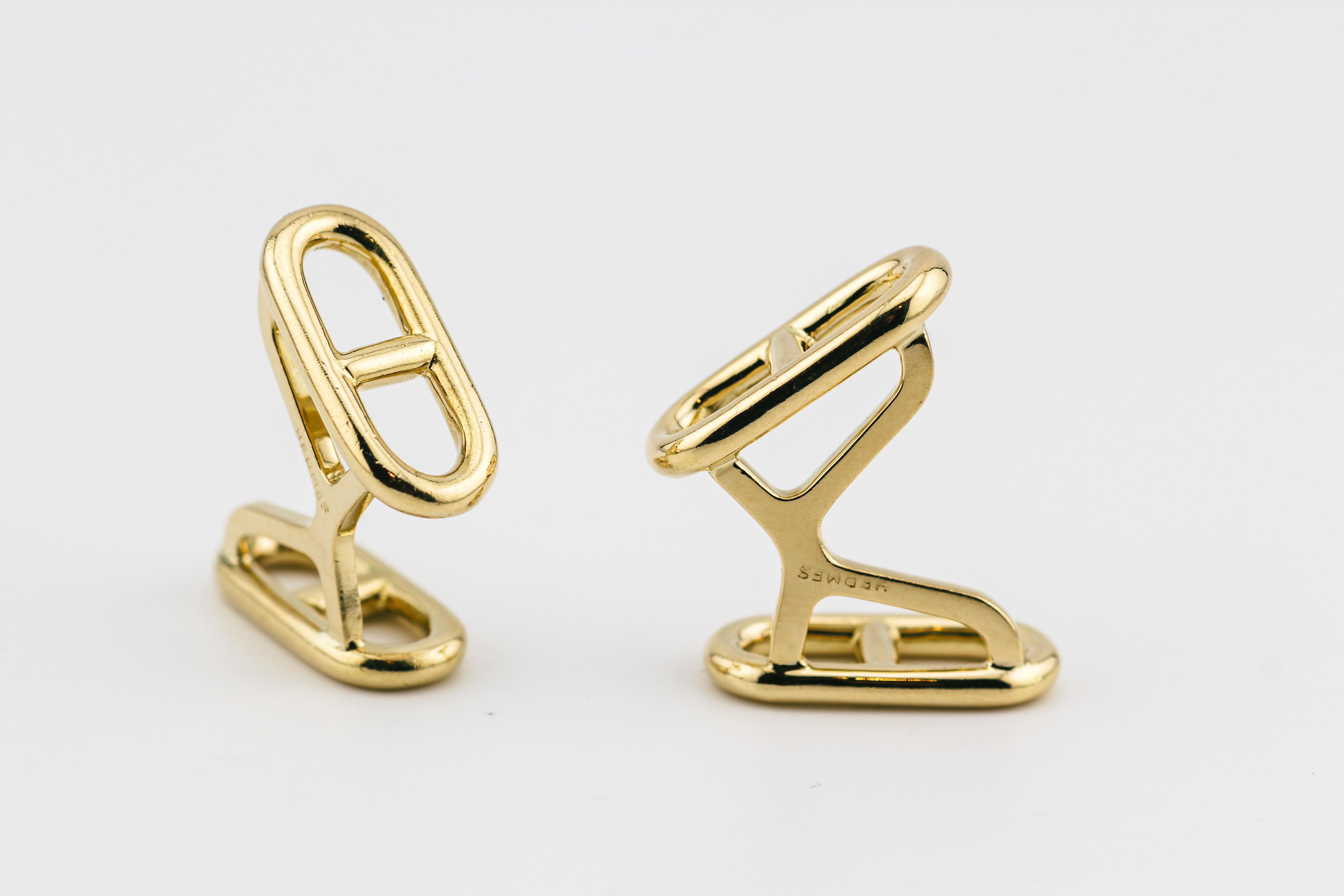 Hermes Vintage 1970s Chaine D'Ancre 18k Gold Cufflinks For Sale 2