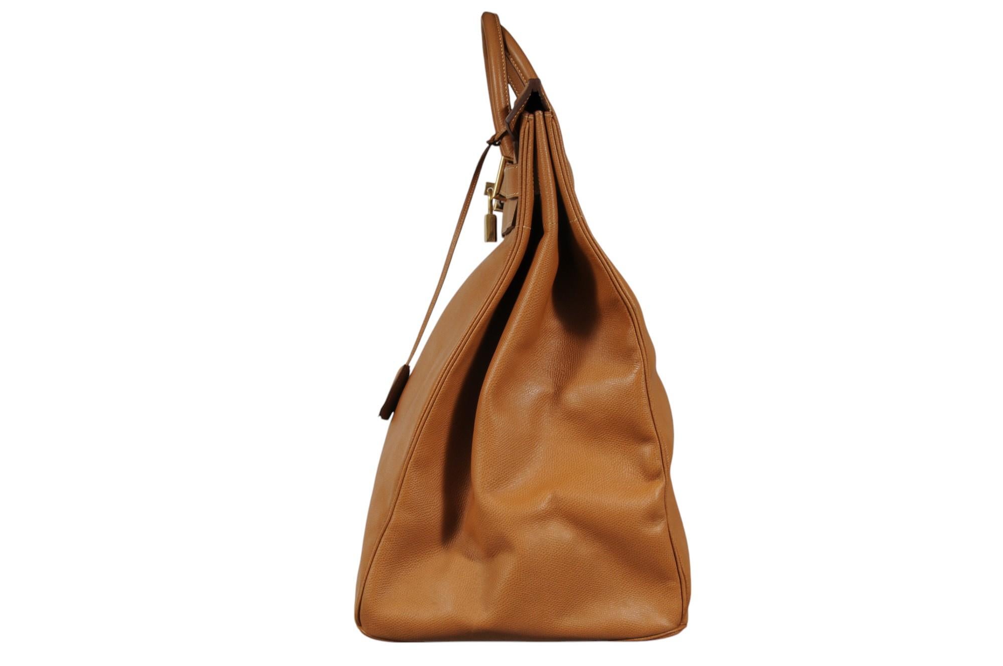 Women's or Men's Hermes 1980's Haut à Courroies Hac 55 Birkin Veau Courchevel Travel Duffle Bag For Sale
