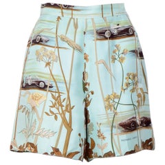Hermes Vintage 1980s signed race-car print silk shorts