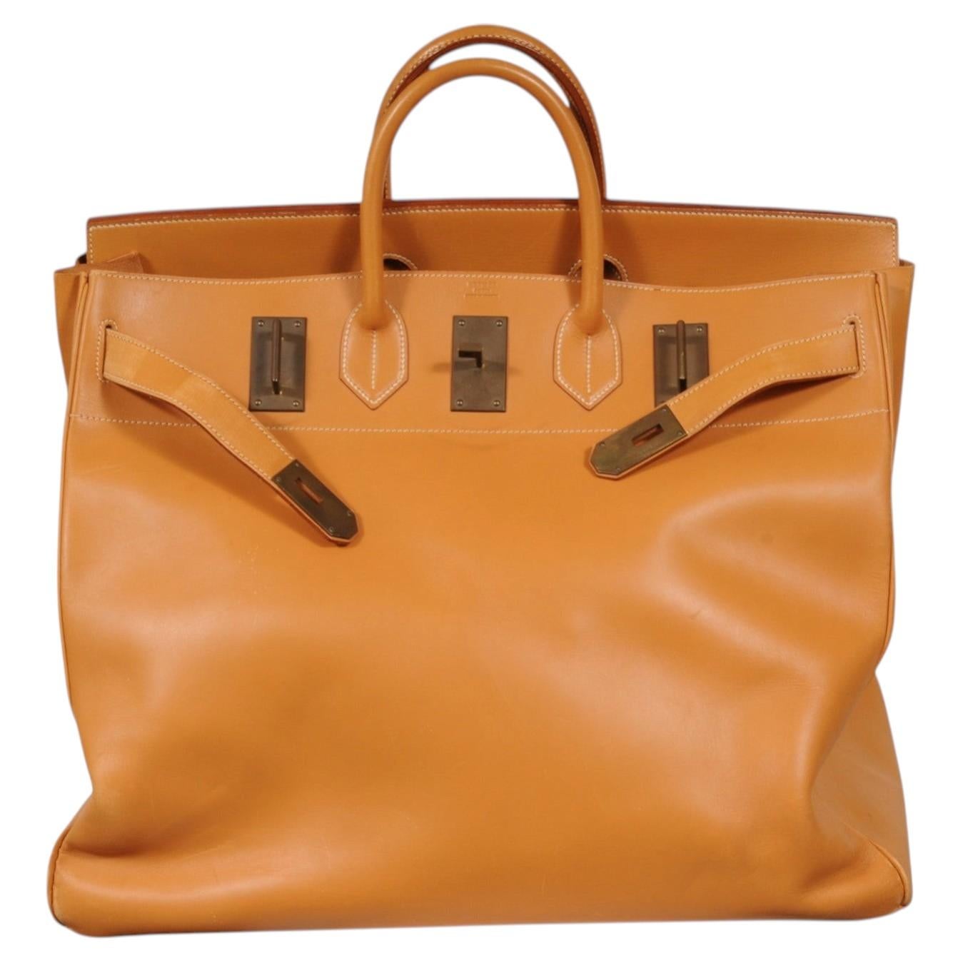 Hermes Vintage 1990er Jahre Haut à Courroies Hac 50 Birkin aus naturbelassenem Rindsleder, Duffle-Tasche