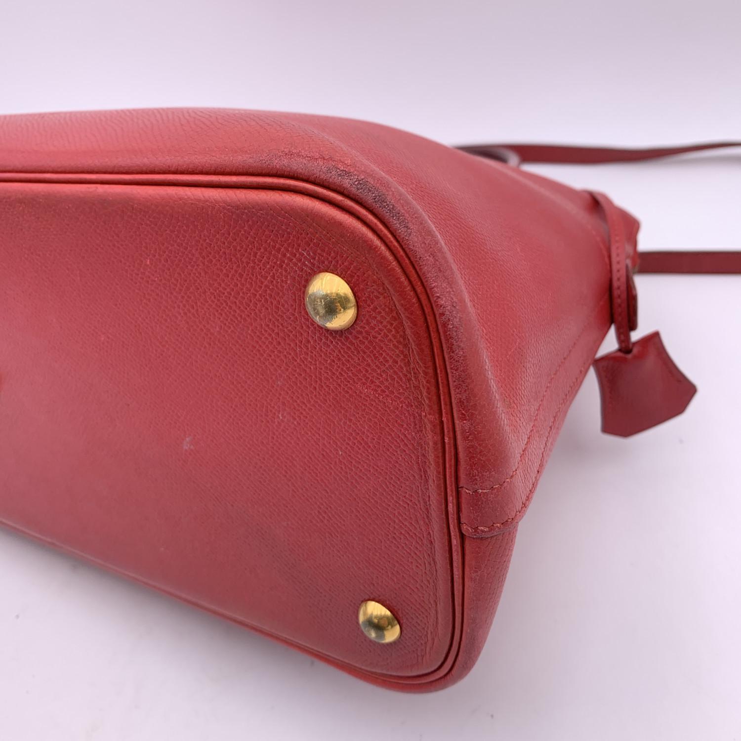 Hermes Vintage 1992 Red Leather Bolide 35 Satchel Bag with Strap For Sale 5