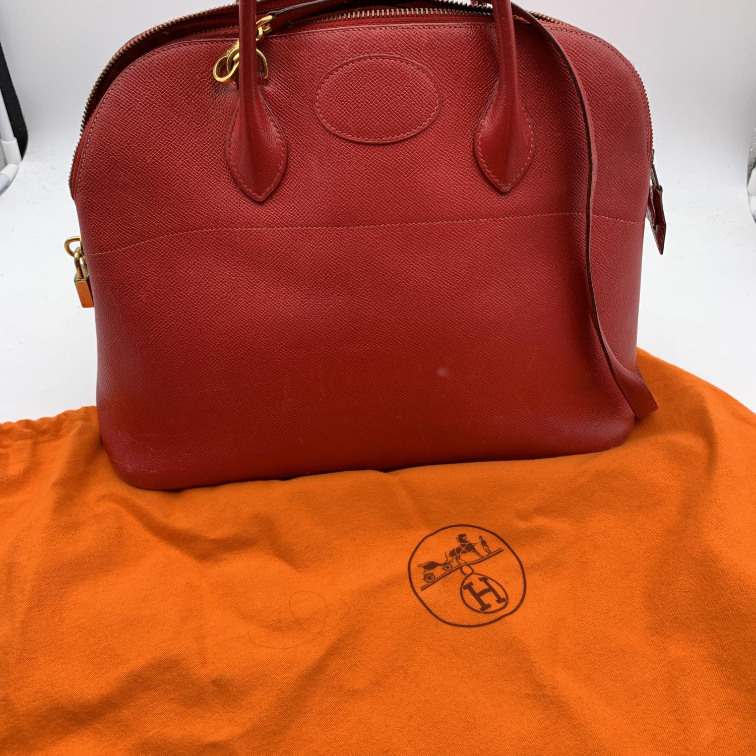 Hermes Vintage 1992 Red Leather Bolide 35 Satchel Bag with Strap In Fair Condition In Rome, Rome