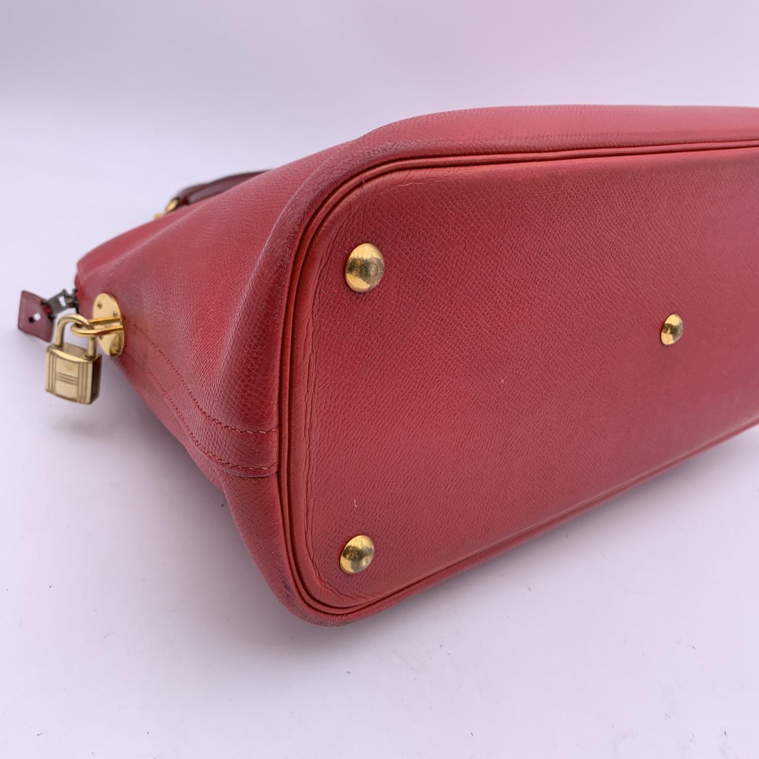 Hermes Vintage 1992 Red Leather Bolide 35 Satchel Bag with Strap For Sale 4