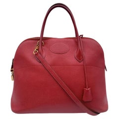 Hermes Vintage 1992 Red Leather Bolide 35 Satchel Bag with Strap