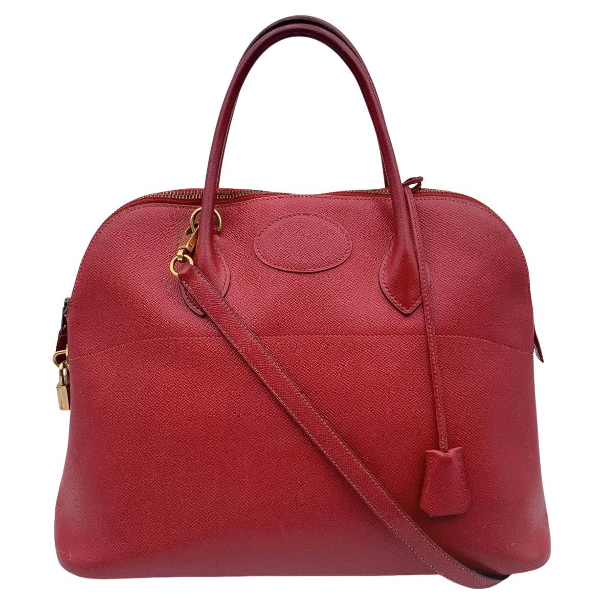 Hermes Vintage 1992 Red Leather Bolide 35 Satchel Bag with Strap