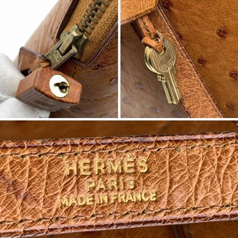 Hermes Vintage 1992 Tan Ostrich Leather Bolide 35 Bag with Strap For Sale 2