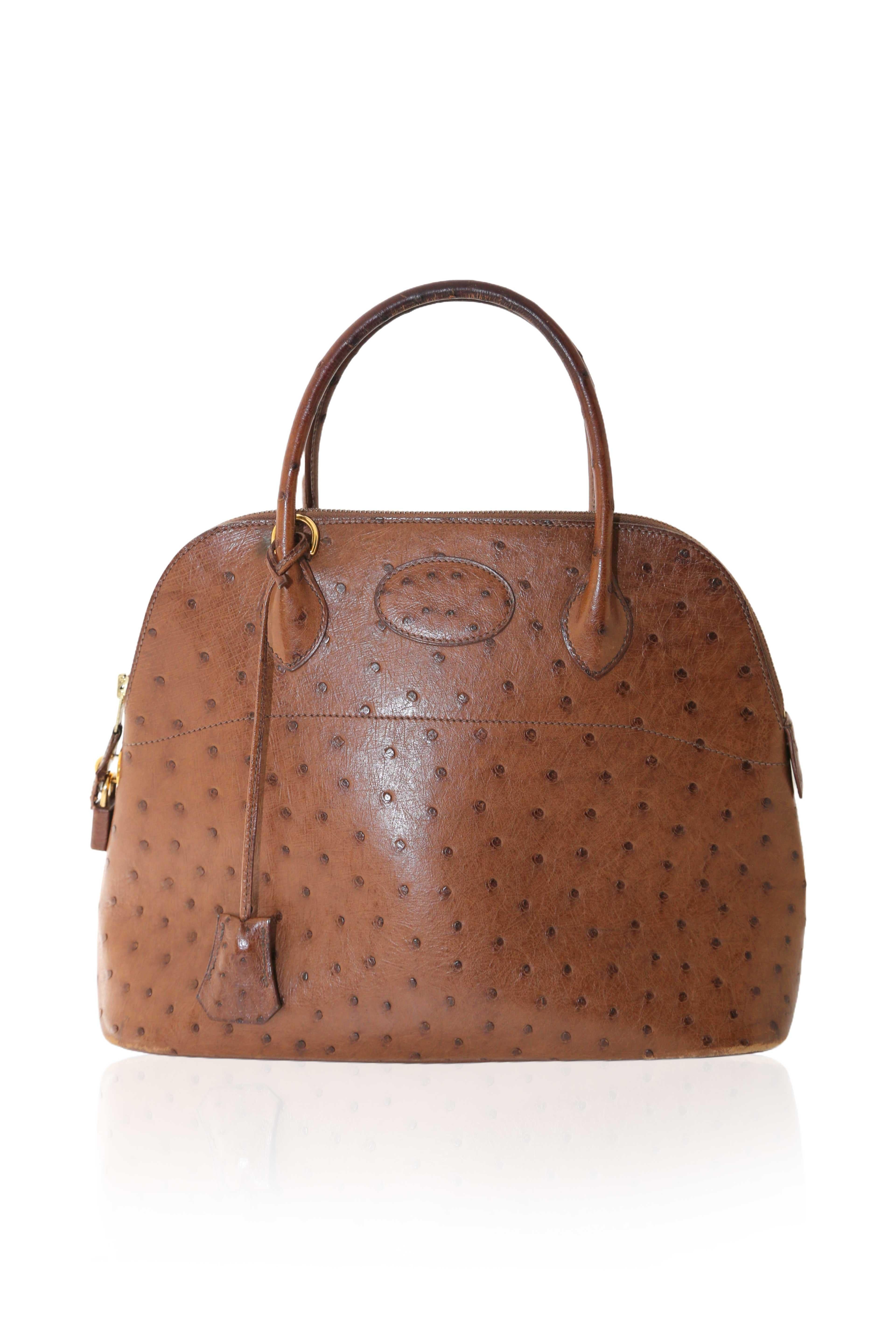 Hermès Vintage 1994 Tan Ostrich Leather Bolide 31 In Good Condition For Sale In London, GB