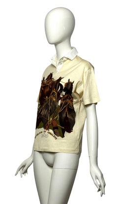 Hermes Vintage 80s 'Attelage en Arbalete' by Philippe Ledoux Polo Blouse T-Shirt