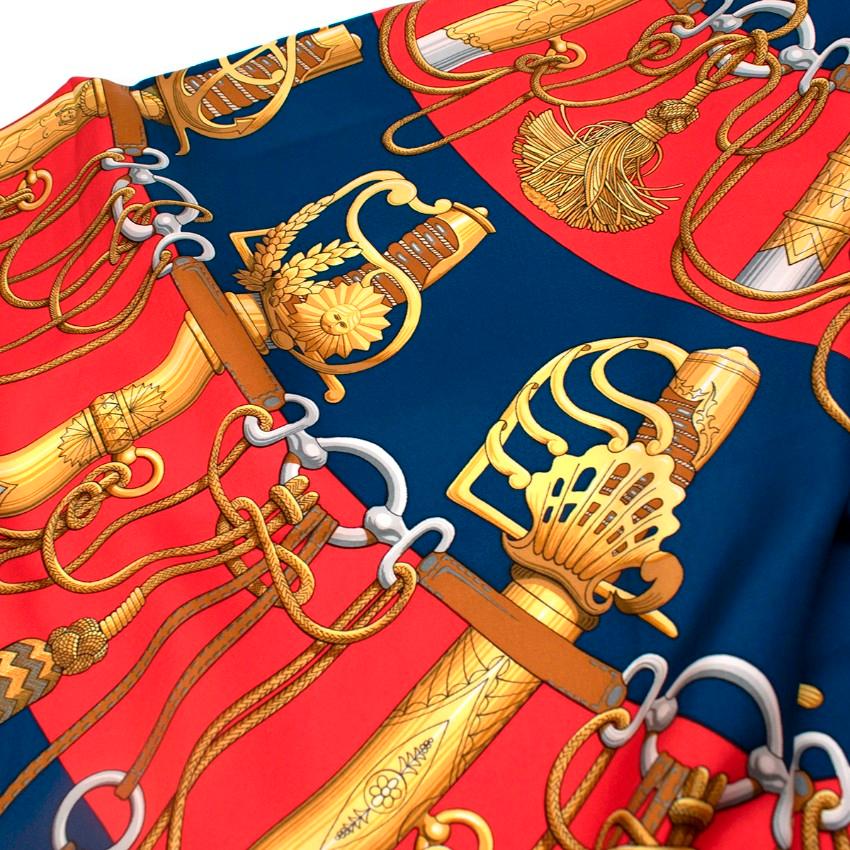 Hermes Vintage 90cm Cliquetis Red Blue & Gold Silk Twill Scarf For Sale 2