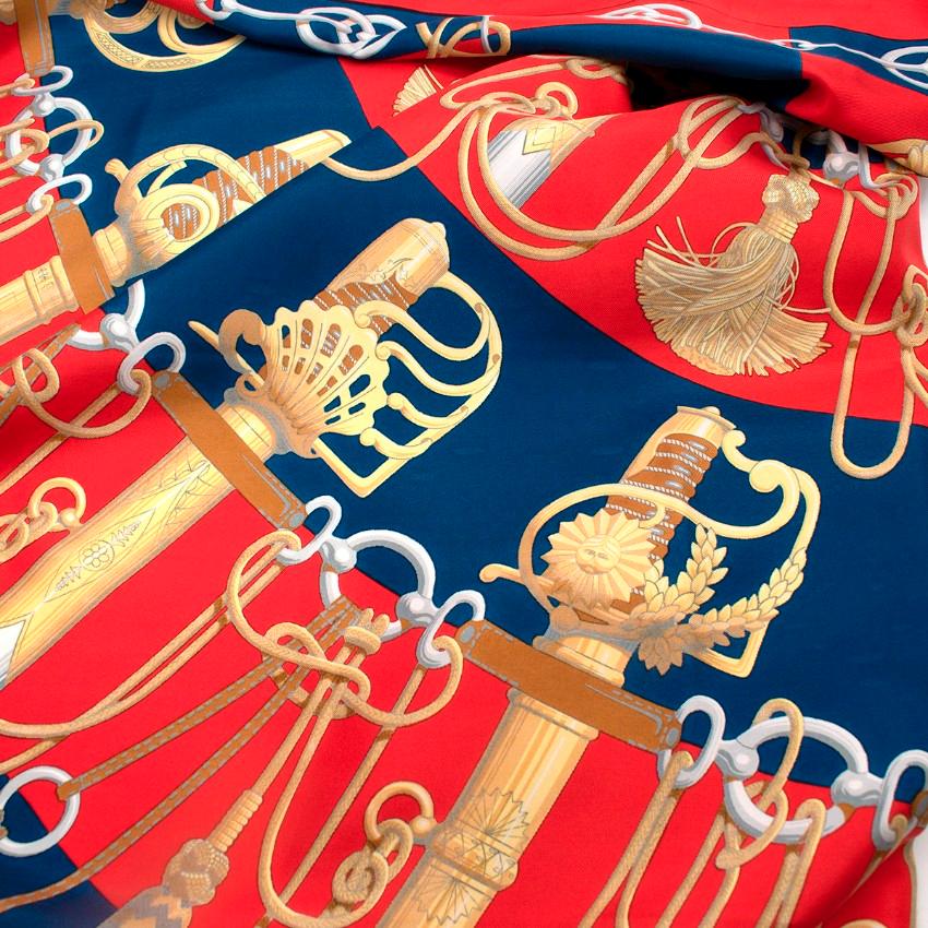 Hermes Vintage 90cm Cliquetis Red Blue & Gold Silk Twill Scarf For Sale 3