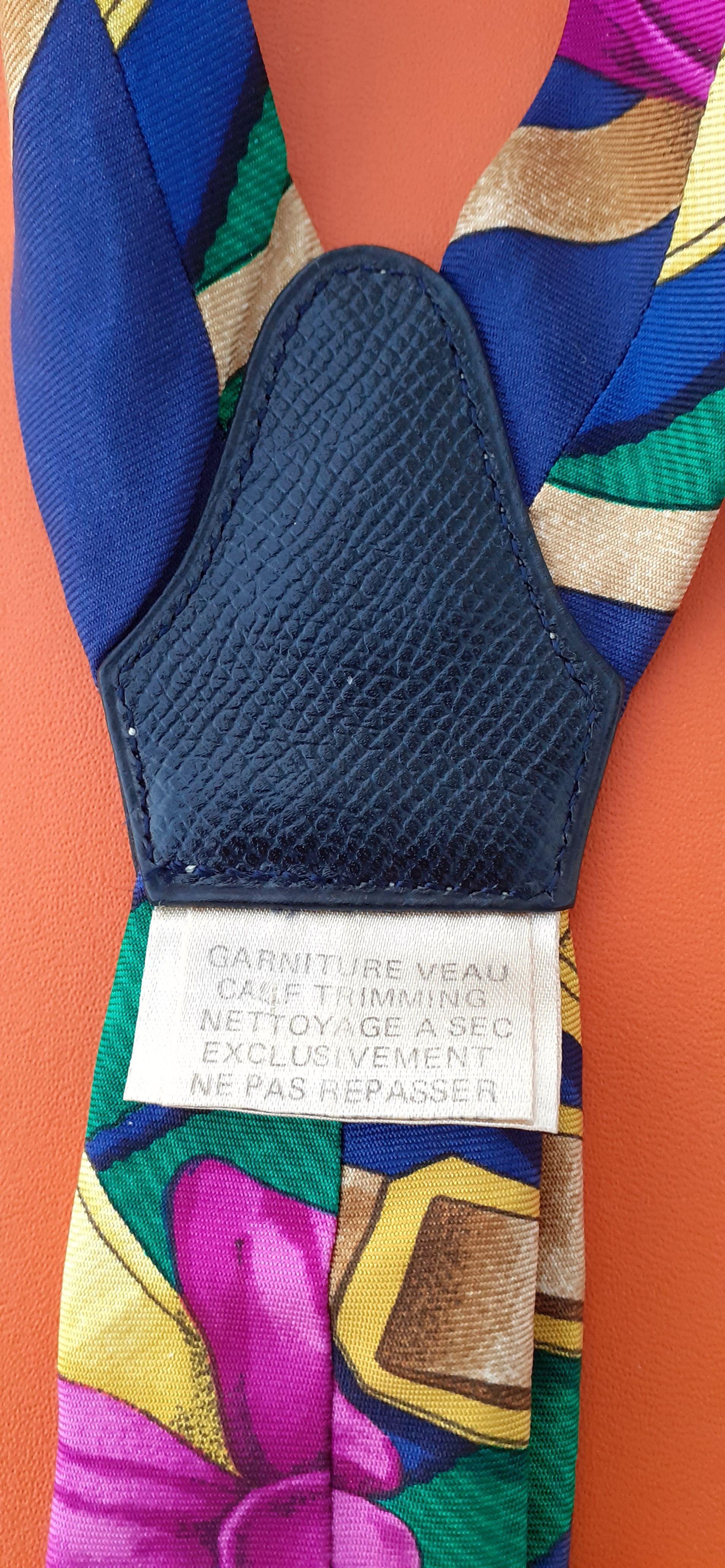 Hermès Vintage Verstellbare Hosenträger Grand Manège Druck in Seide und Leder Selten im Angebot 6