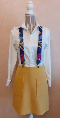 Hermès Vintage Adjustable Suspenders Grand Manège Print in Silk and Leather Rare