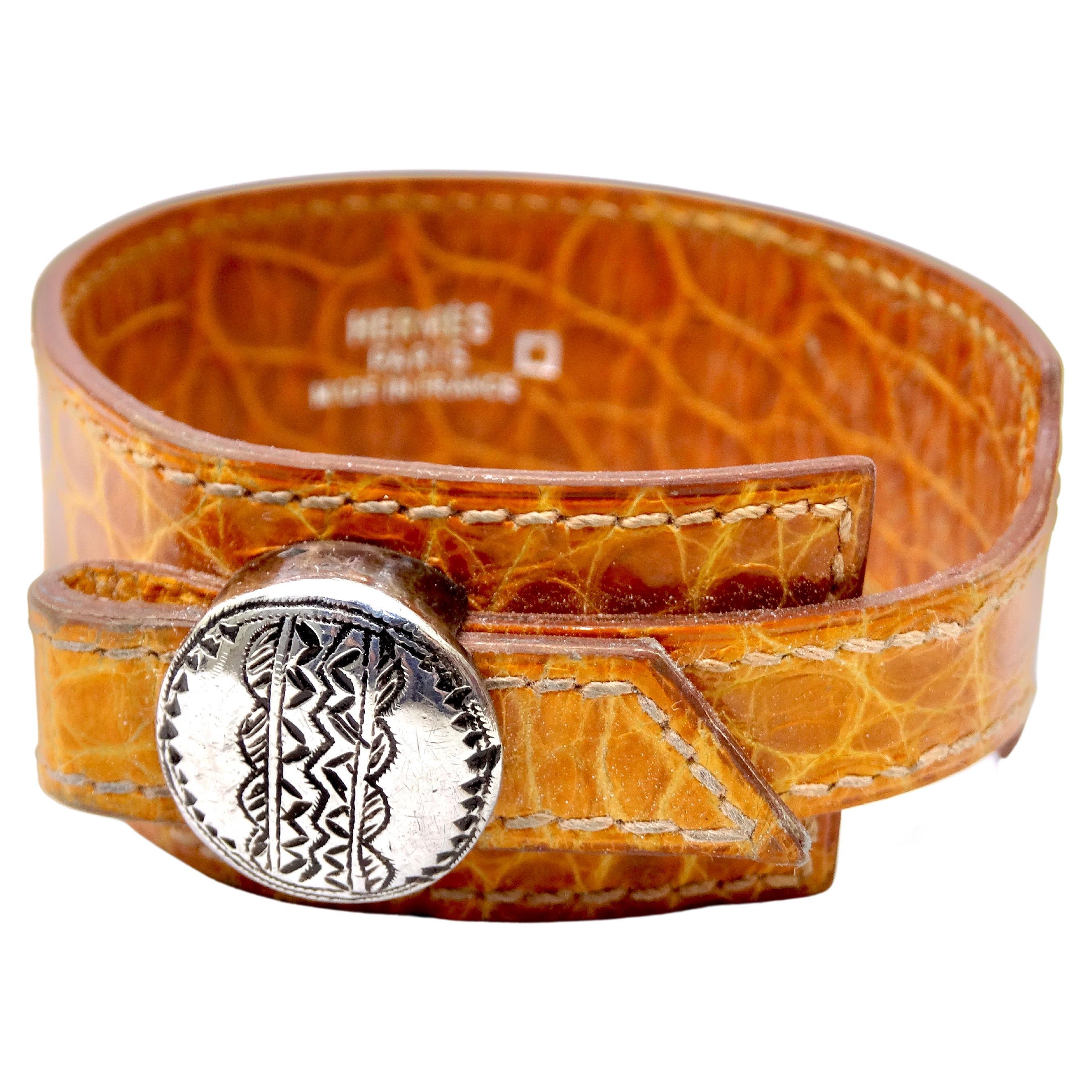 Hermes Vintage Alligator Leather Bracelet For Sale