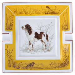 Hermès Vintage Aschenbecher Englisch Springer Spaniel Limoges Porzellan Neu mit Schachtel