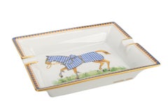 Hermès Vintage Aschenbecher Weiß Blau Pferd