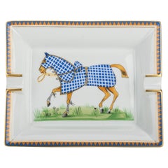Hermès Vintage Ashtray White Blue Horse