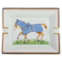 Hermès Vintage Ashtray White Blue Horse