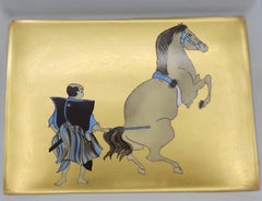 HERMES Vintage Asiatisches Pferd Trainer Porzellan Zigarre Aschenbecher Pin Tablett