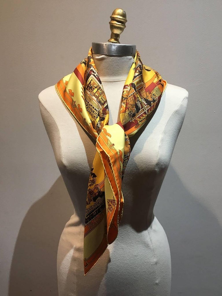 Hermes Vintage Astres et Soleils Silk Scarf in Yellow For Sale at ...