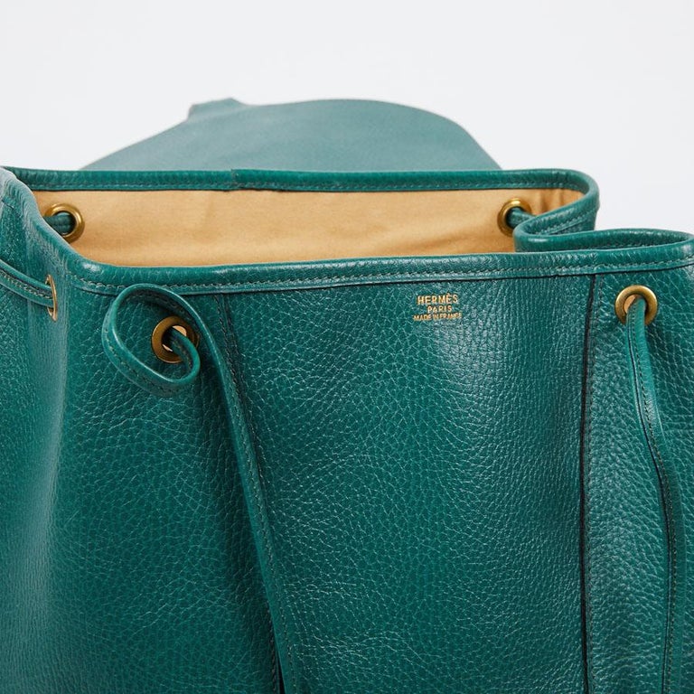 HERMES Vintage Backpack In Green Grained Leather at 1stDibs