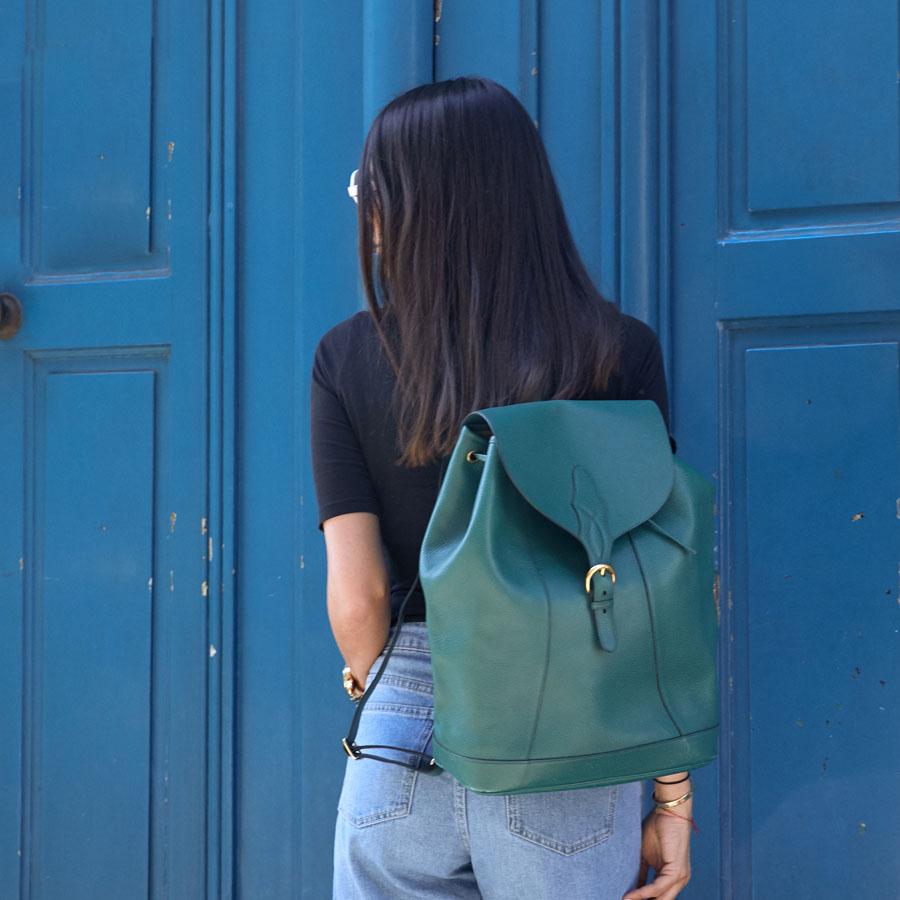 HERMES Vintage Backpack In Green Grained Leather 8