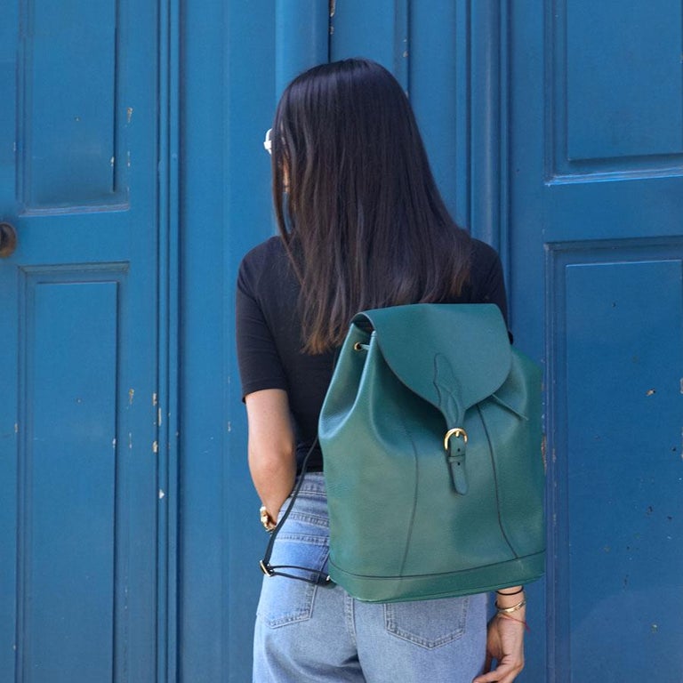 HERMES Vintage Backpack In Green Grained Leather at 1stDibs