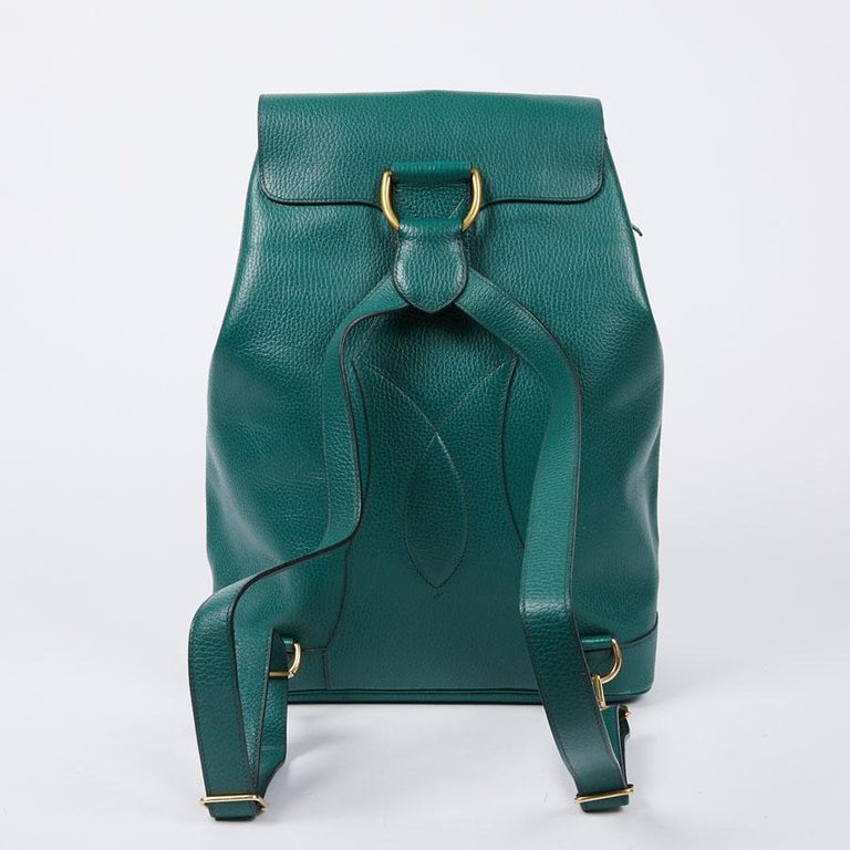 HERMES Vintage Backpack In Green Grained Leather at 1stDibs