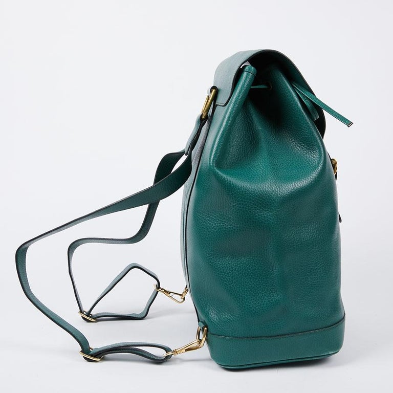 HERMES Vintage Backpack In Green Grained Leather at 1stDibs