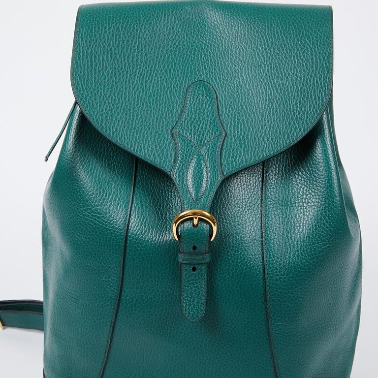 HERMES Vintage Backpack In Green Grained Leather at 1stDibs