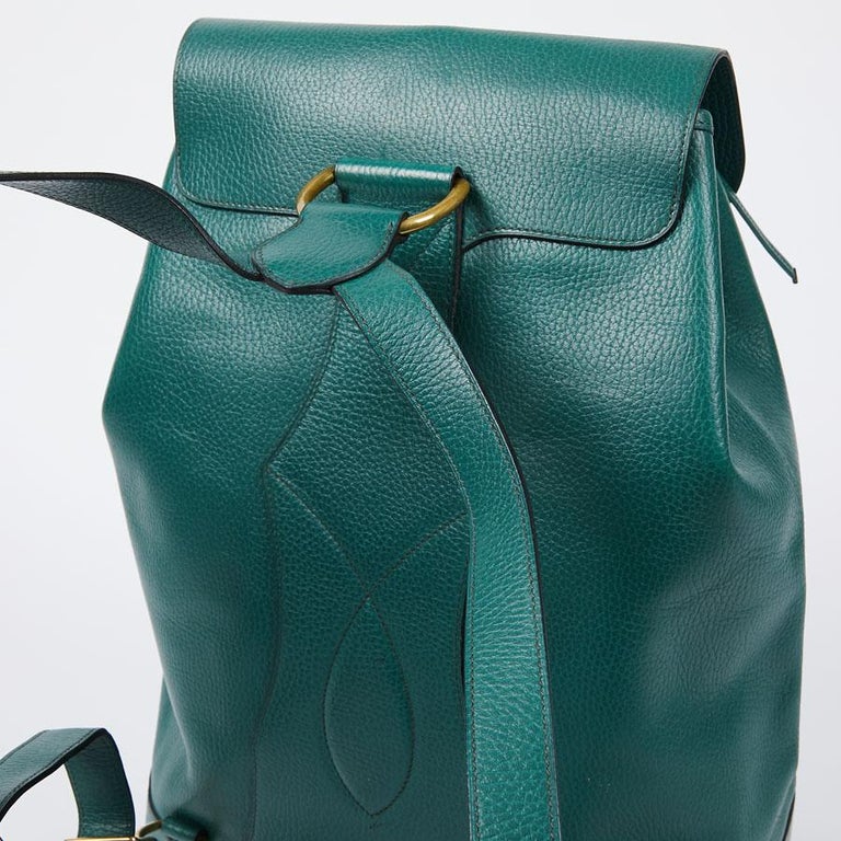 HERMES Vintage Backpack In Green Grained Leather at 1stDibs