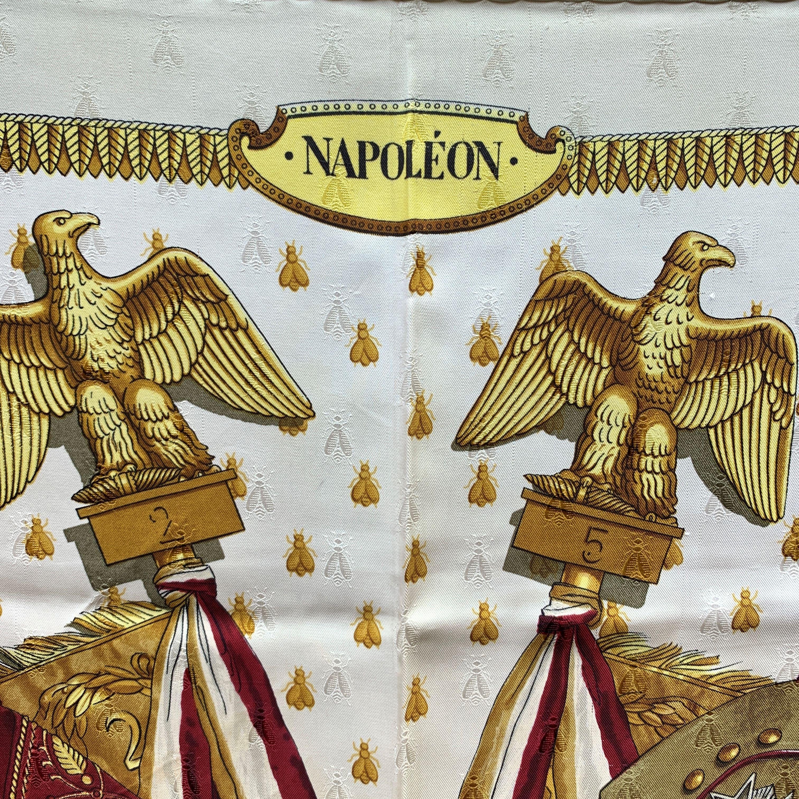 Hermes Vintage Beige Jacquard Silk Scarf Napoleon 1963 Ledoux In Good Condition For Sale In Rome, Rome