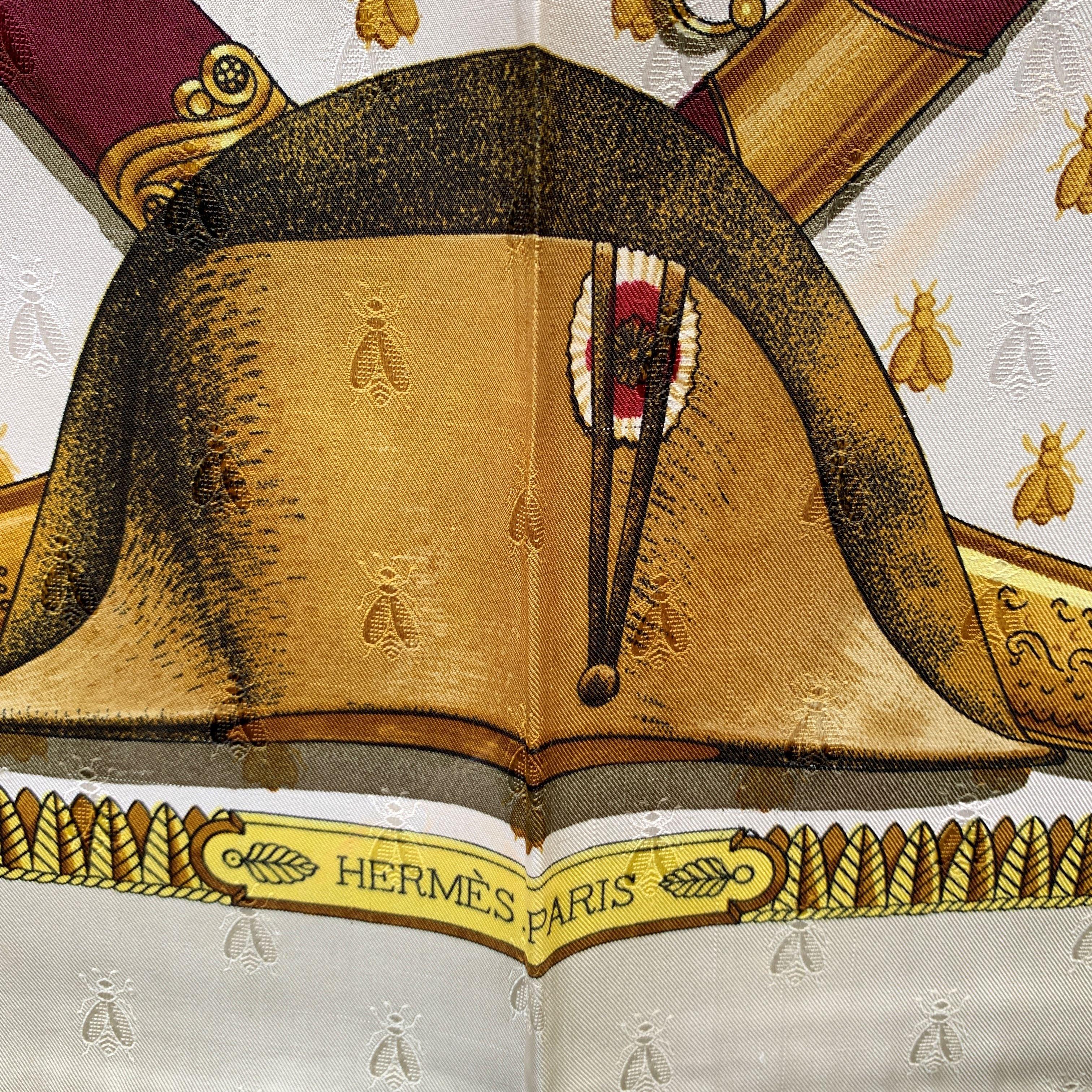 Women's Hermes Vintage Beige Jacquard Silk Scarf Napoleon 1963 Ledoux For Sale