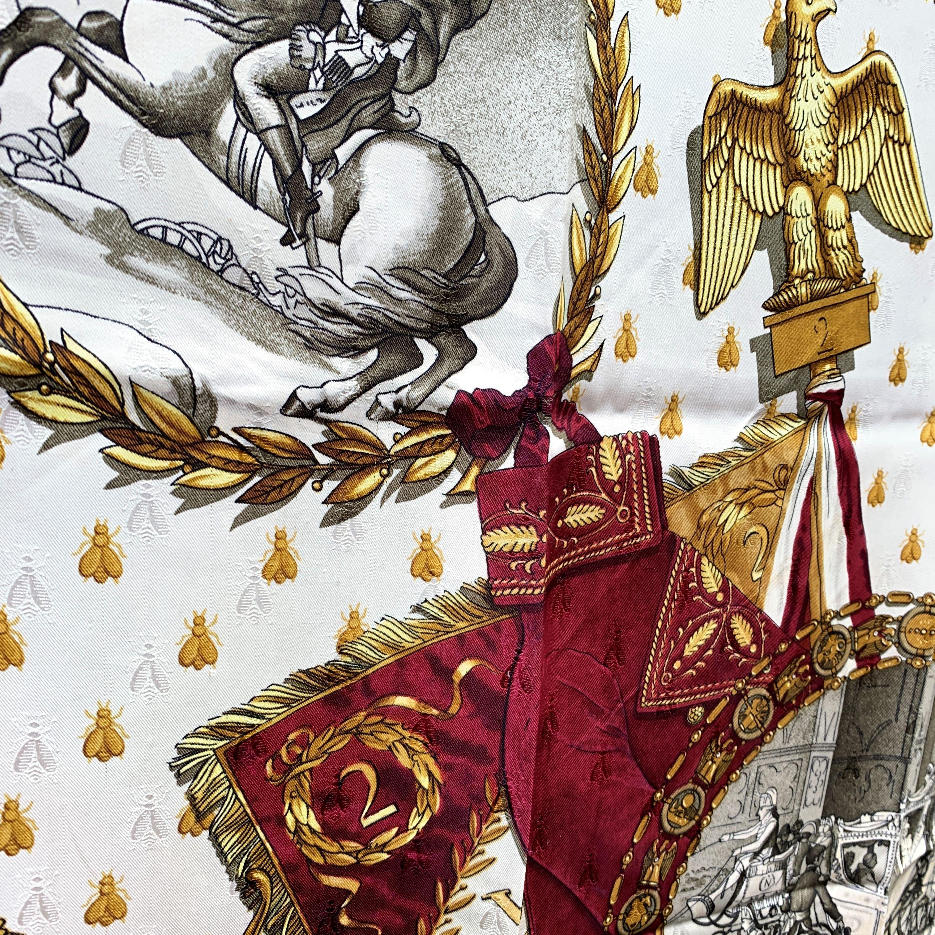 Hermes Vintage Beige Jacquard Silk Scarf Napoleon 1963 Ledoux For Sale 1