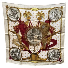 Hermes Vintage Beige Jacquard Silk Scarf Napoleon 1963 Ledoux