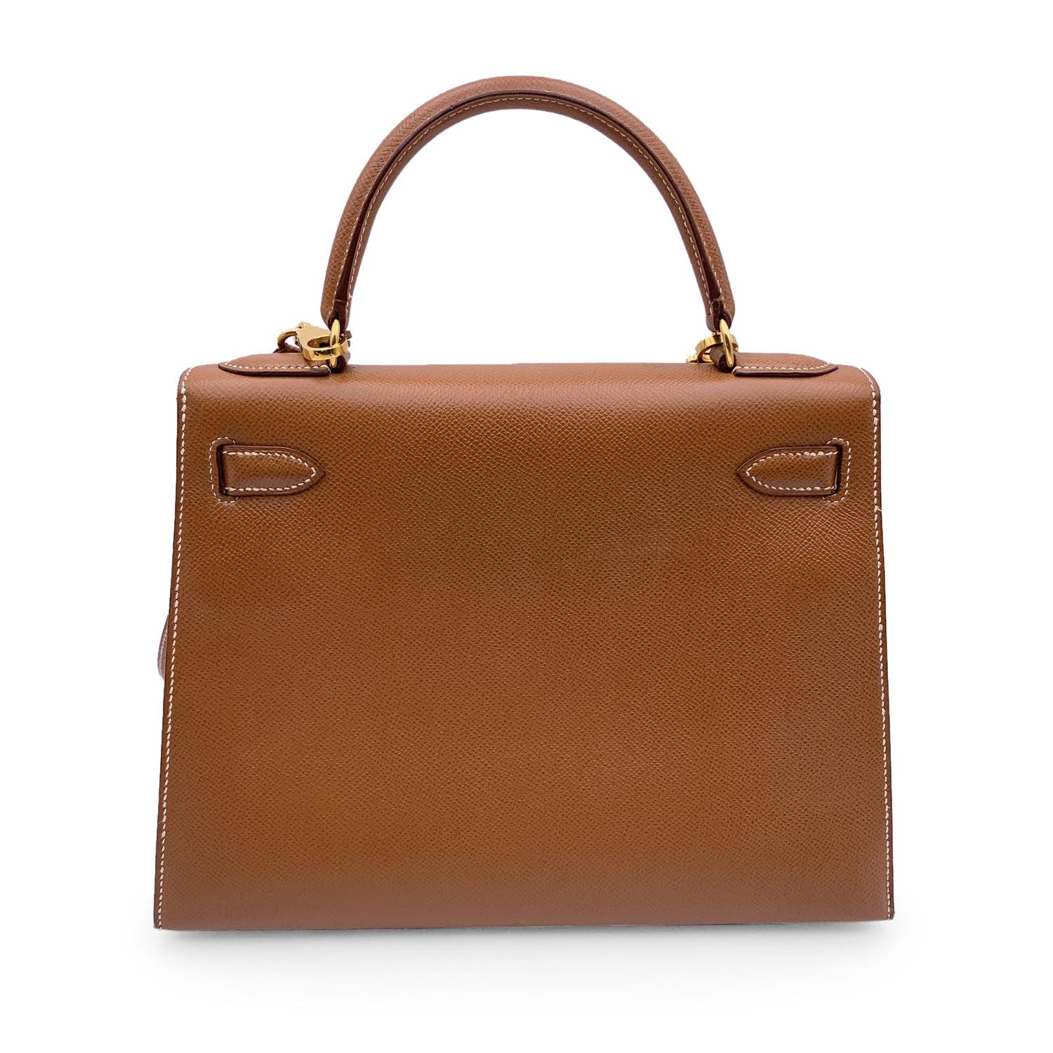 Women's Hermes Vintage Beige Leather Kelly 28 cm Sellier Bag Handbag