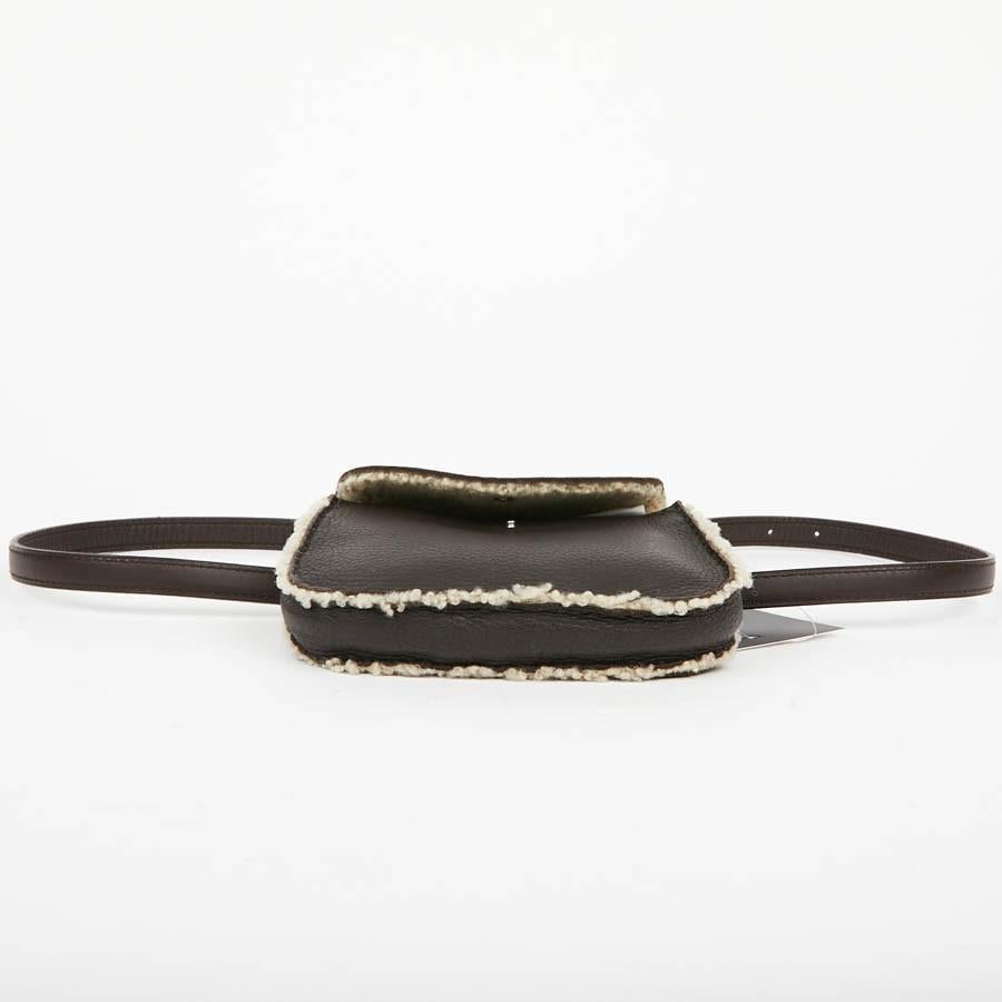 Black HERMES Vintage Belt Bag in Brown Shearling 
