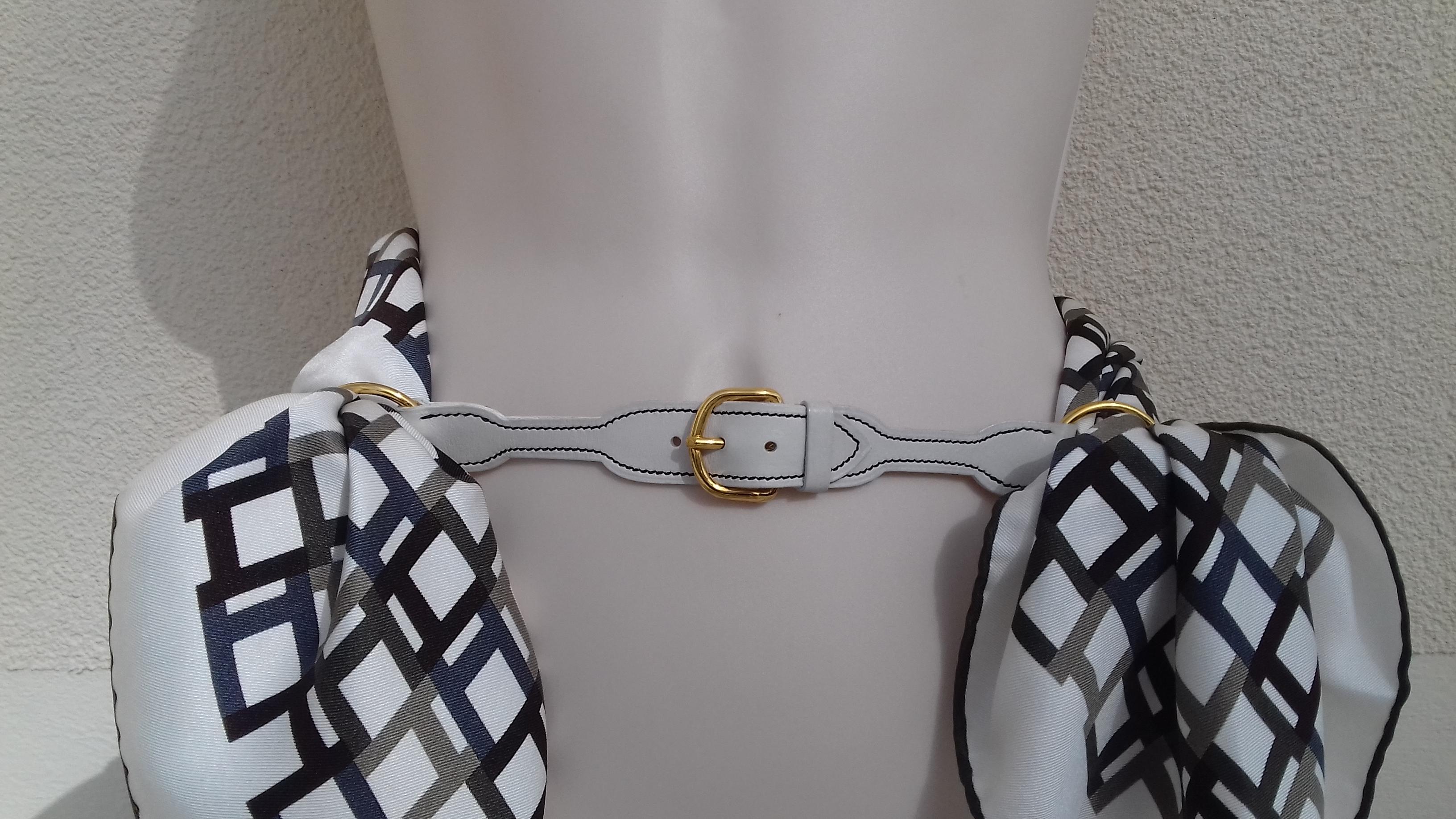 Hermès Vintage Belt Buckle for scarf or handle for bag White Leather Ghw 2