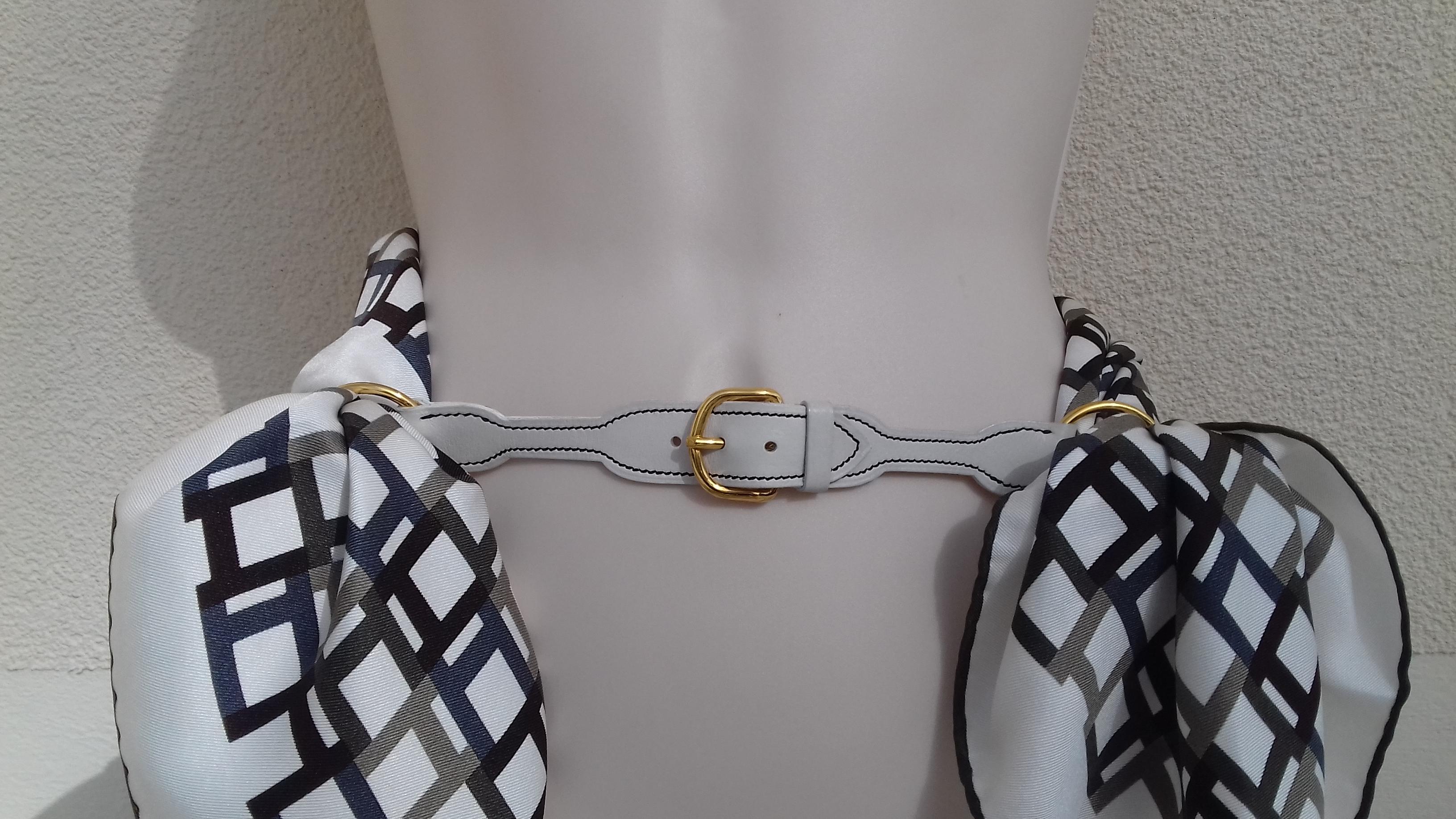 Hermès Vintage Belt Buckle for scarf or handle for bag White Leather Ghw 1