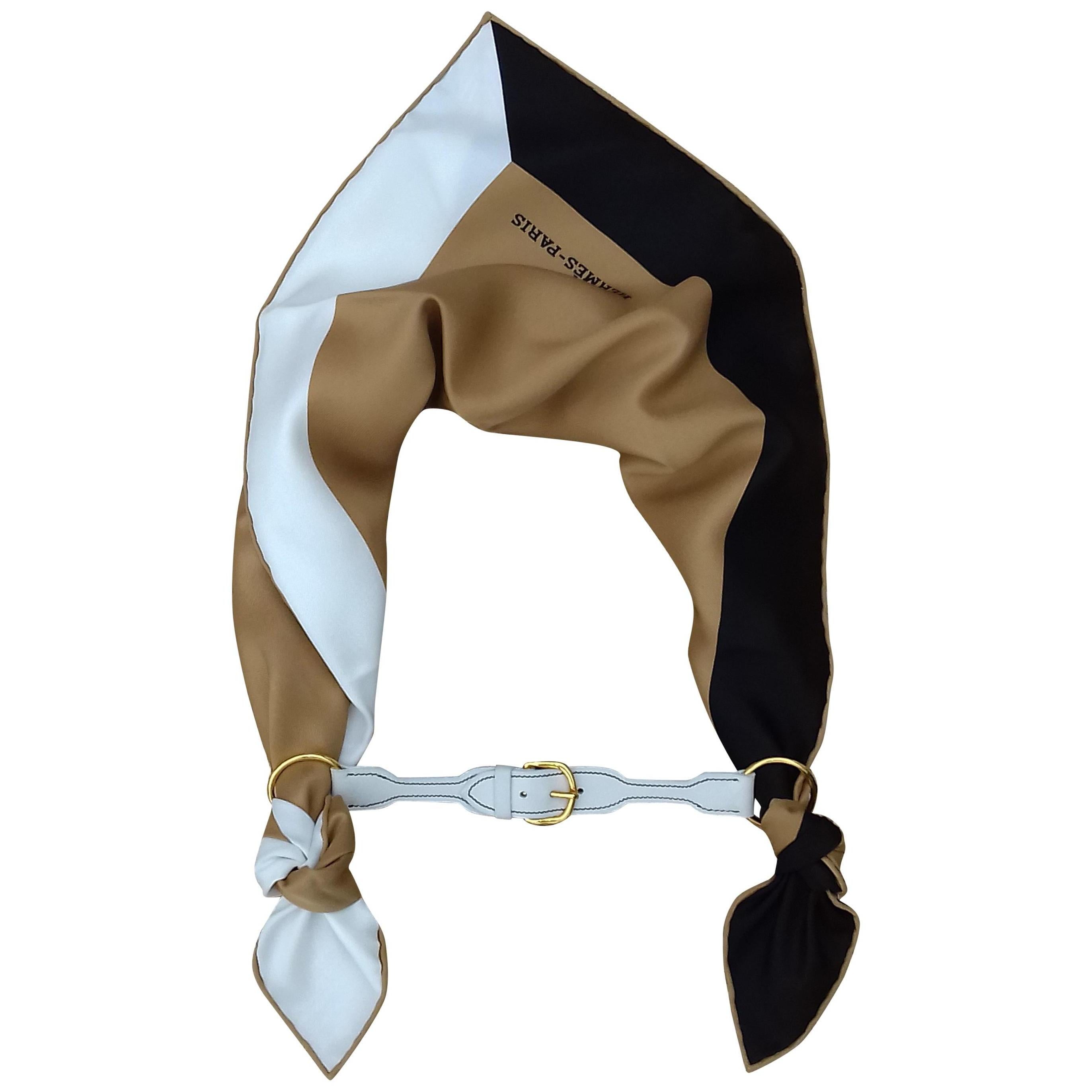 Hermès Vintage Belt Buckle for scarf or handle for bag White Leather Ghw