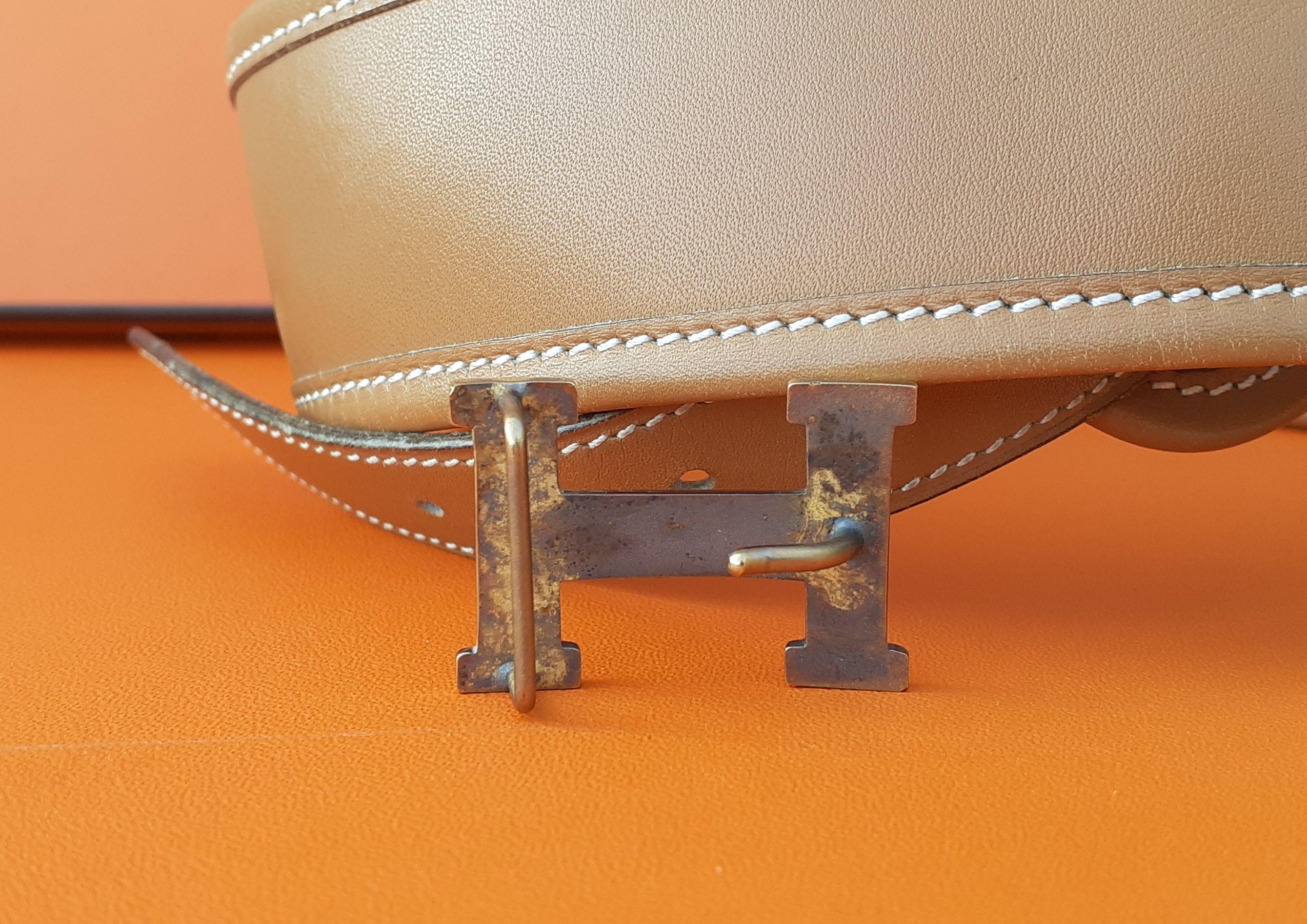 Hermès Vintage Gürtel in goldenem Leder und goldenen H Schnalle Größe 80 im Angebot 6