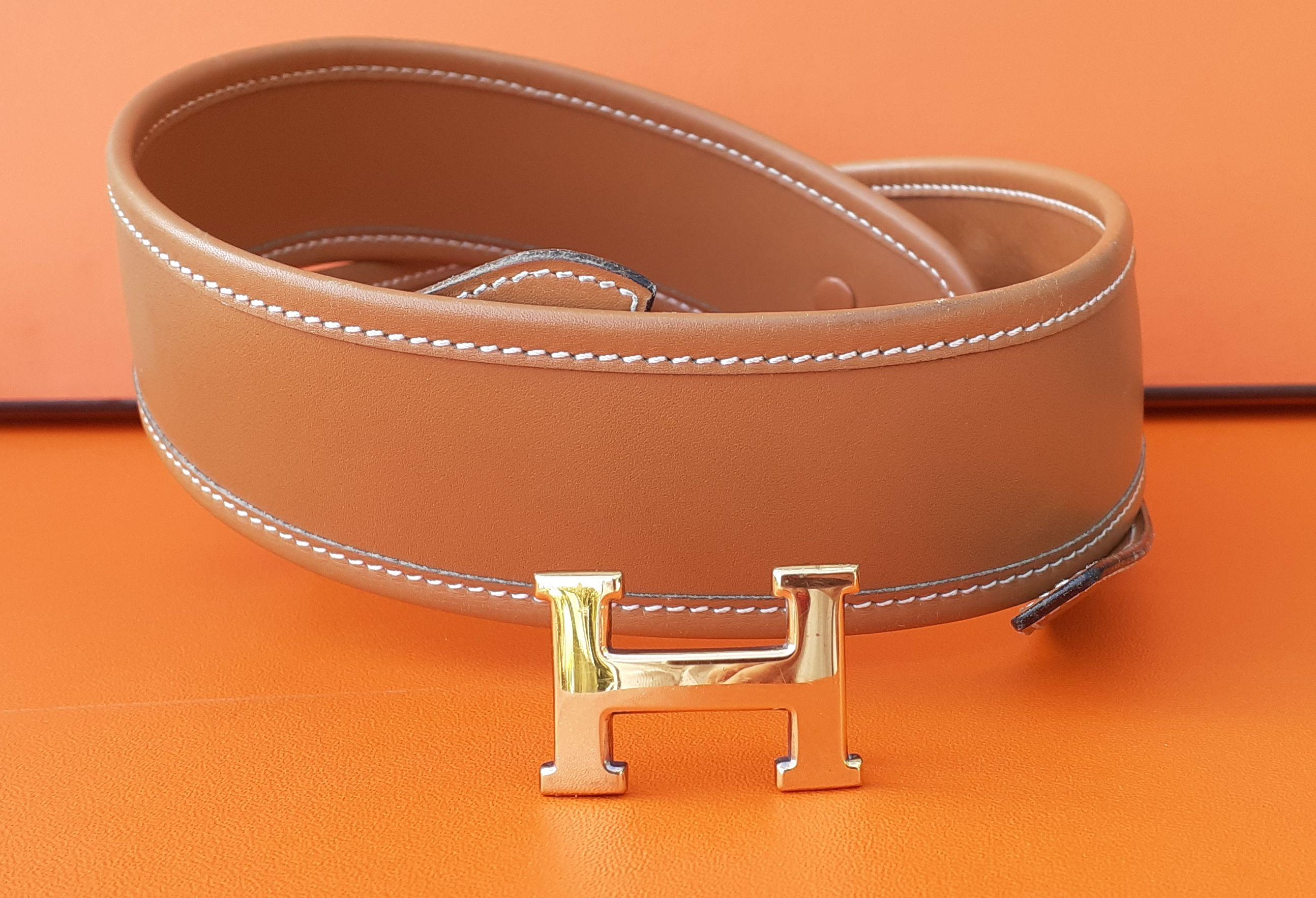 Hermès Ceinture Vintage en cuir doré et boucle H dorée Taille 80 en vente 7