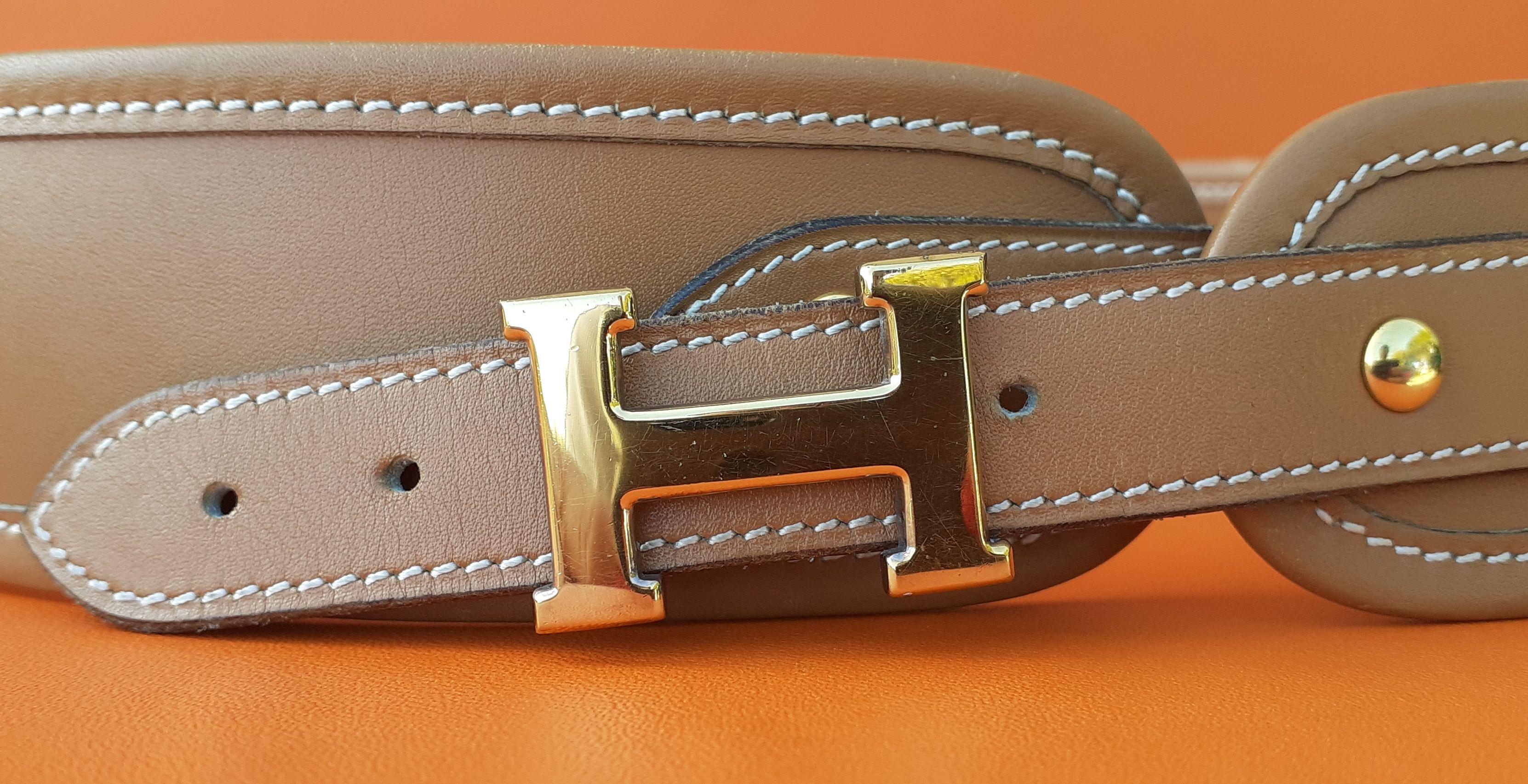 Brown Hermès Vintage Belt in Golden Leather and Golden H Buckle Size 80 For Sale